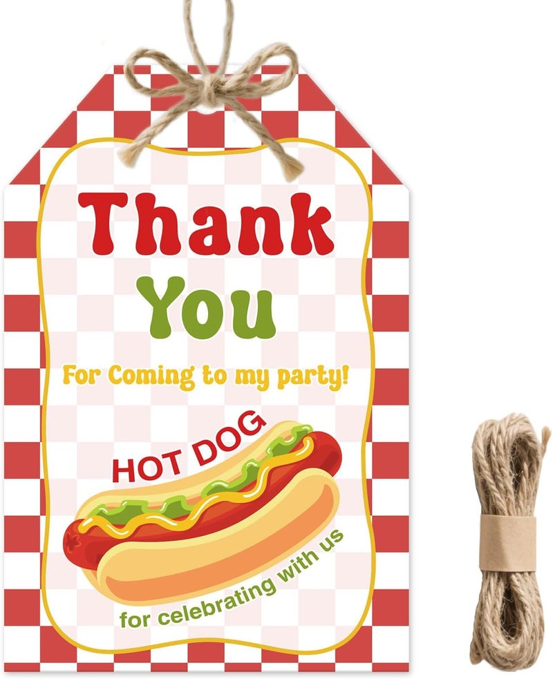 BOBYIYI 50pcs Hotdog Thank You Tags Hot Dog Theme Birthday Gift Tags for kids Picnic BBQ Favor Decor Dog Hotdog Bar Party Favor One Hot Diggity - Image 1
